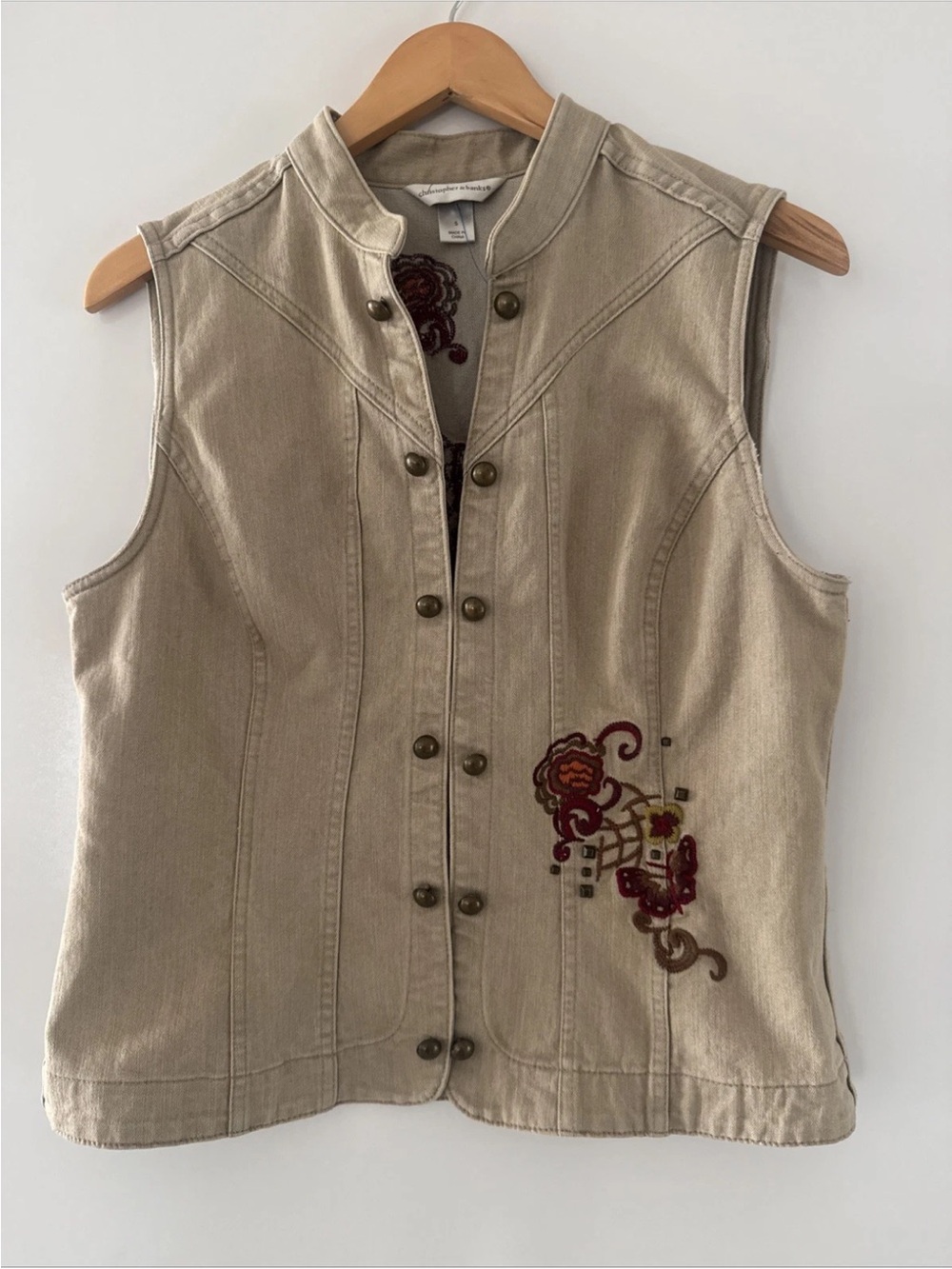 COLDWATER CREEK Womens Small Embroidered Denim Vest Western Boho Cowgirl Chic